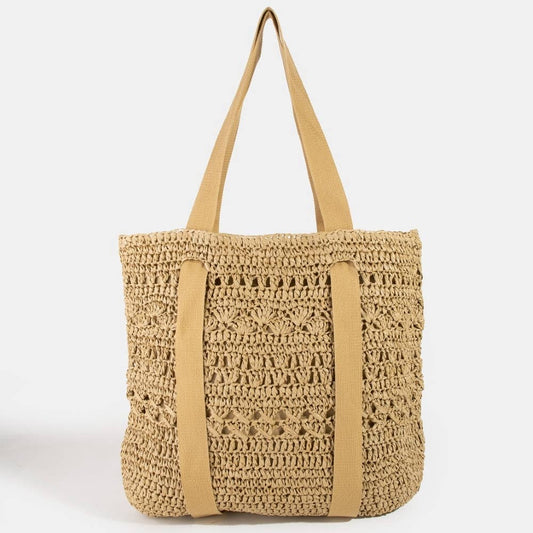 Large Straw Braided Tote Bag With Hat Holder: KA