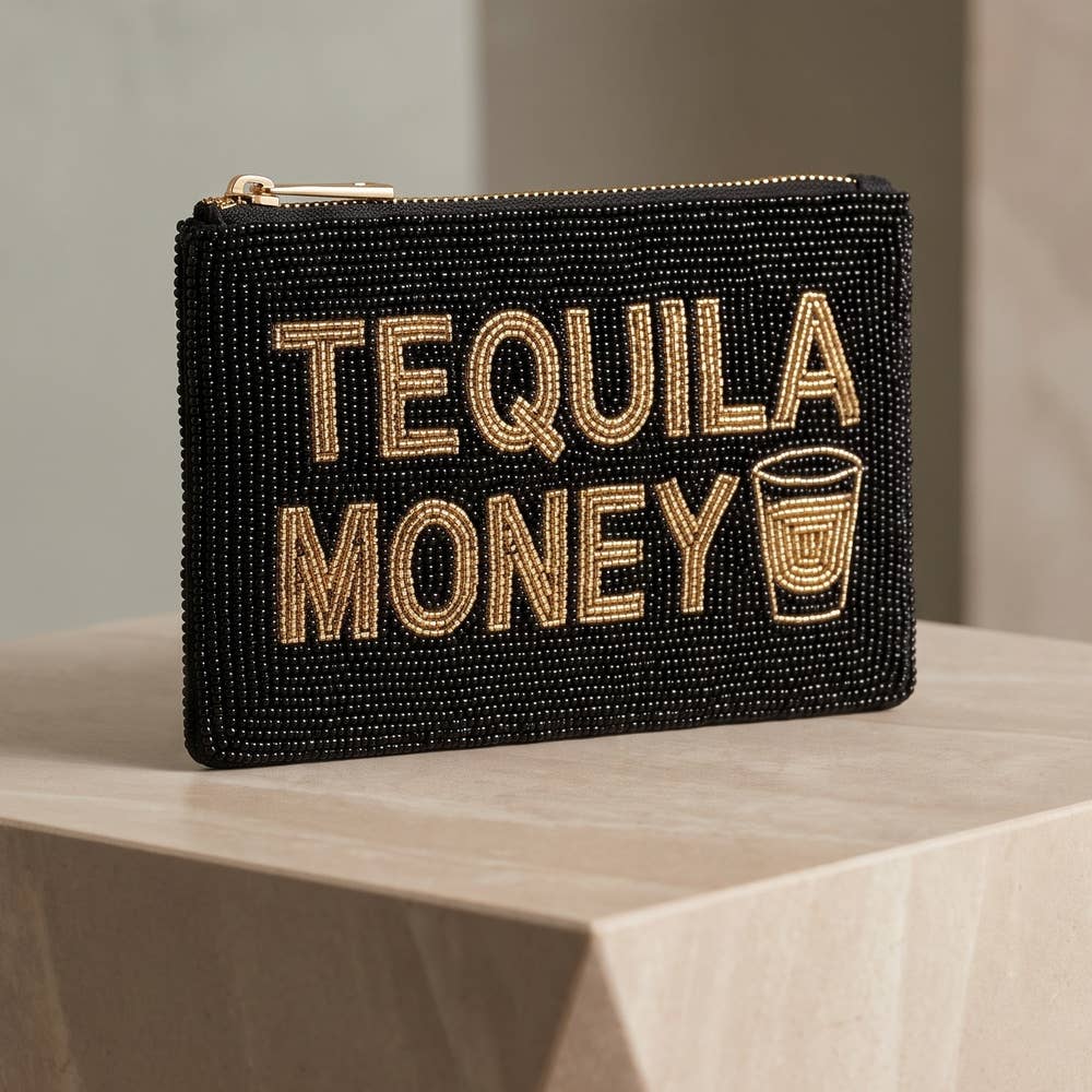 Tequila Money Seed Bead Coin Purse: BLACK
