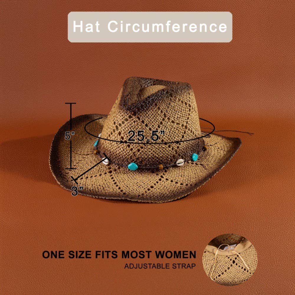 Cowrie Shell Straw Cowboy Hat