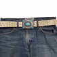 Western Silver Turquoise Buckle w. Ostrich Belt: Black / M/L