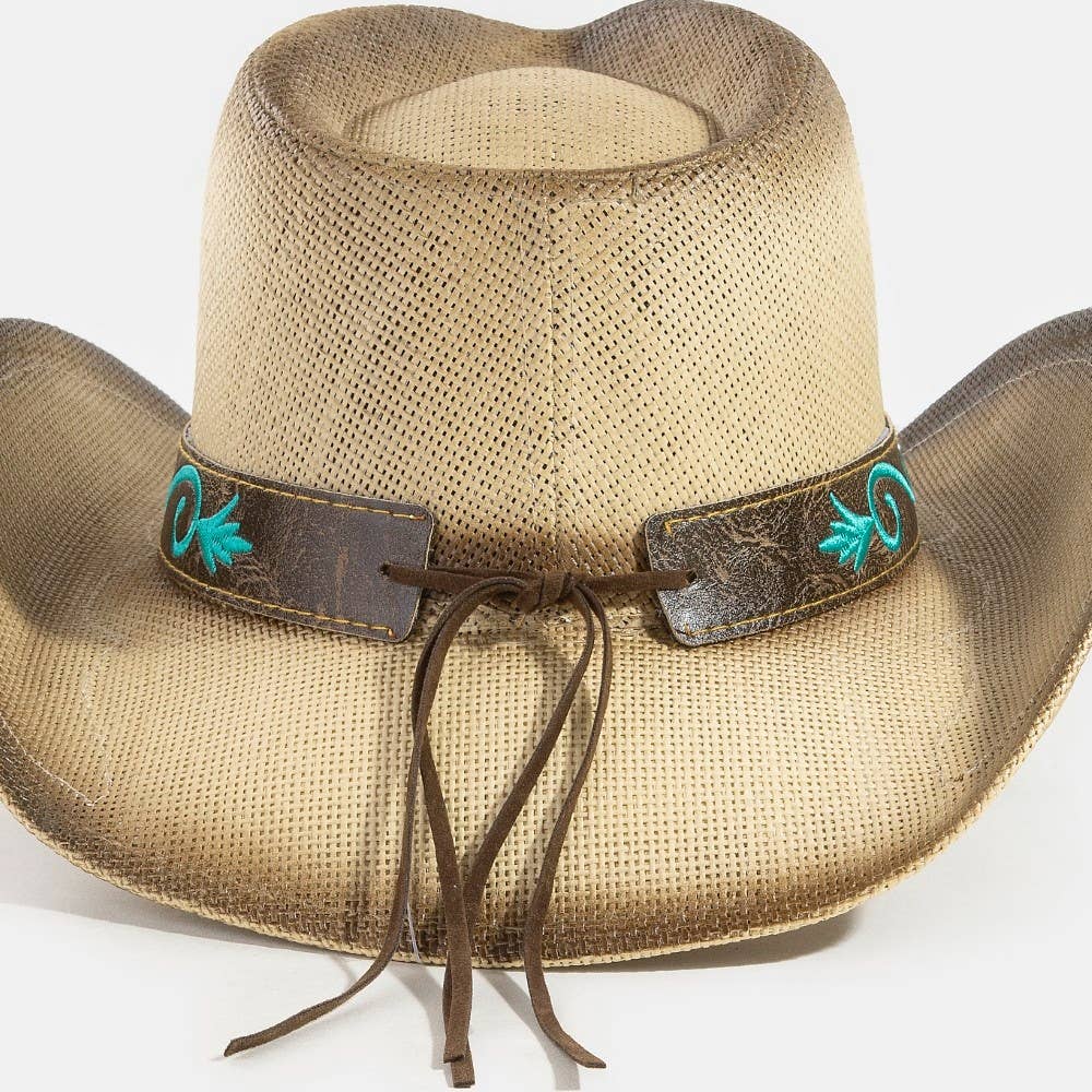 Western Butterfly Concho Detail Straw Cowboy Hat: BR