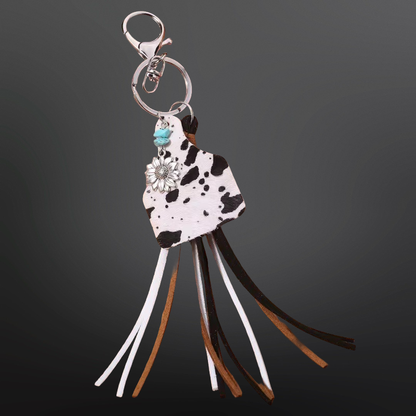 Cow Tag Tassel Vegan Leather Keychain