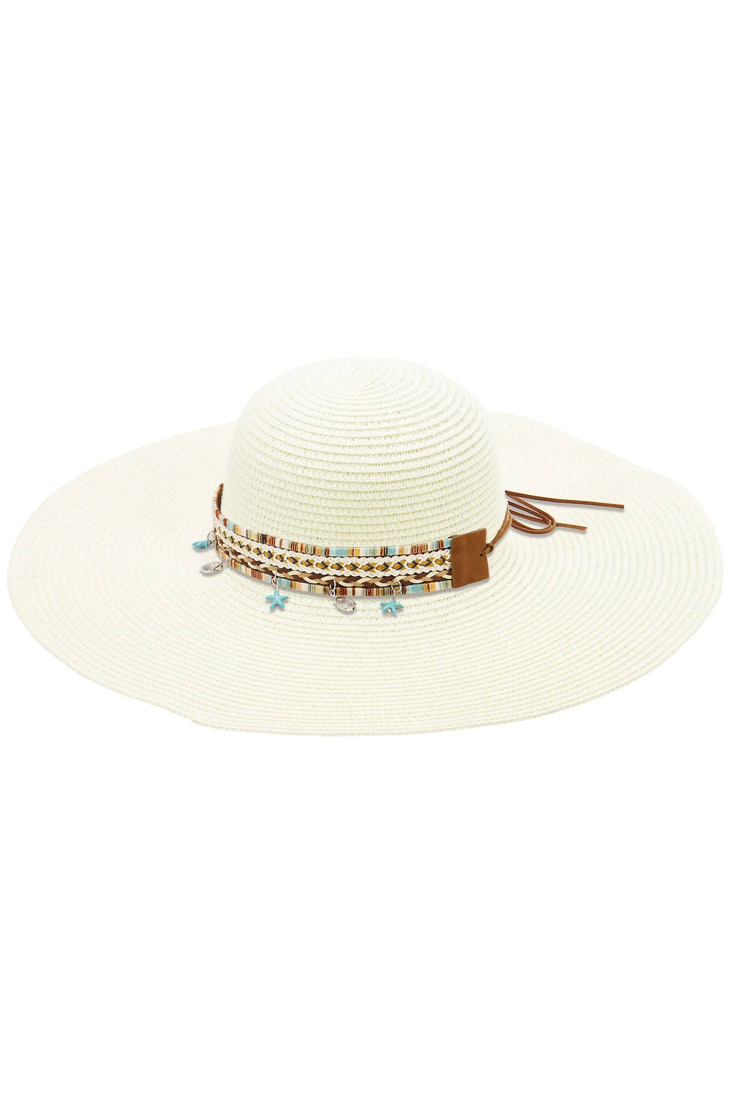Blue Coastal Starfish Belt Floppy Straw Sun Hat