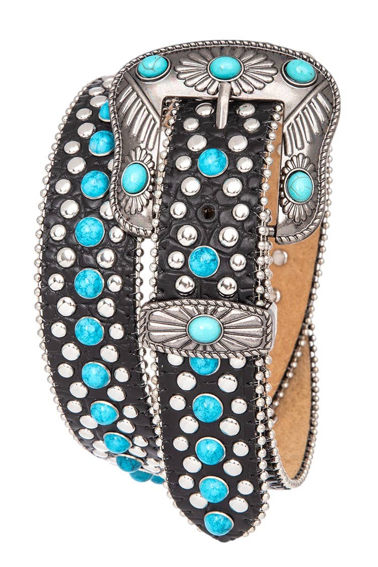 Turquoise Pave Western Belt: Brown
