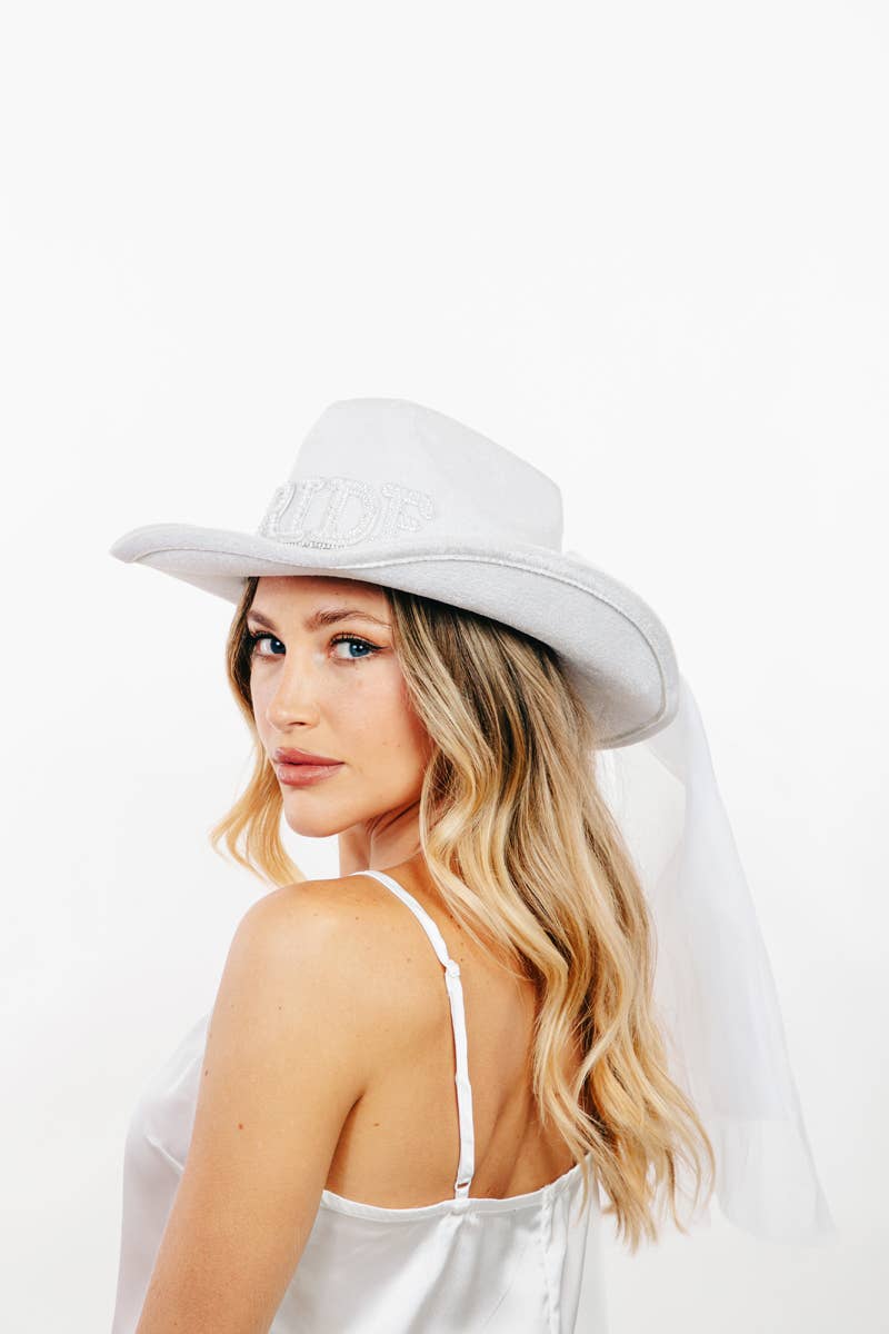 Pearl Rhinestone Stud Ribbon Bride Western Cowboy Hat: IV