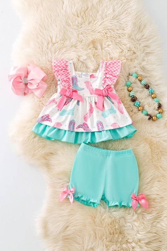 Cowgirl boot printed baby tunic and shorts. RPG52129 Jean