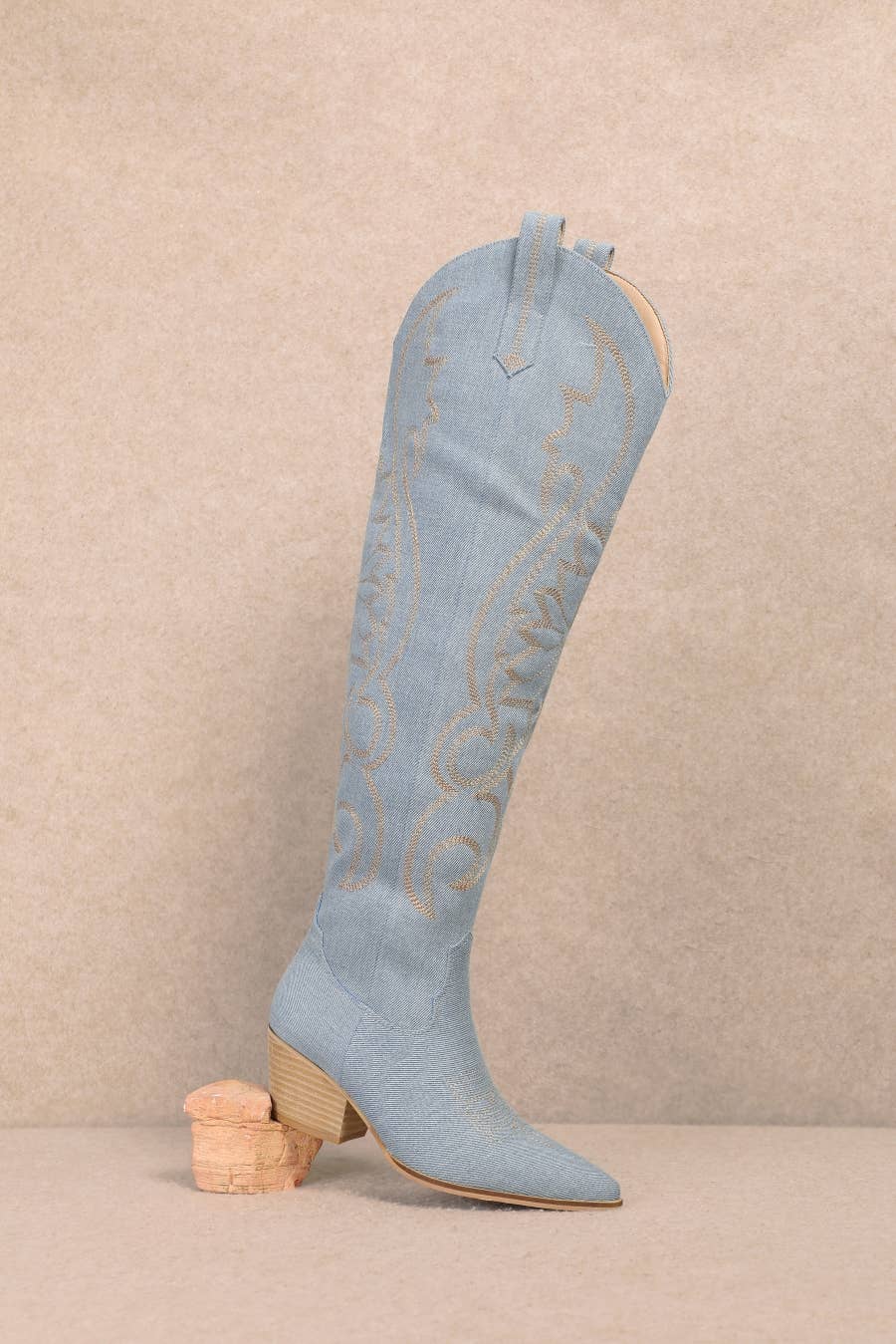 VERONICA CHIC EMBROIDERED LONG DENIM WESTERN BOOTS: DENIM / B12