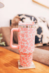 Pink Cowhide Tumbler with Handle