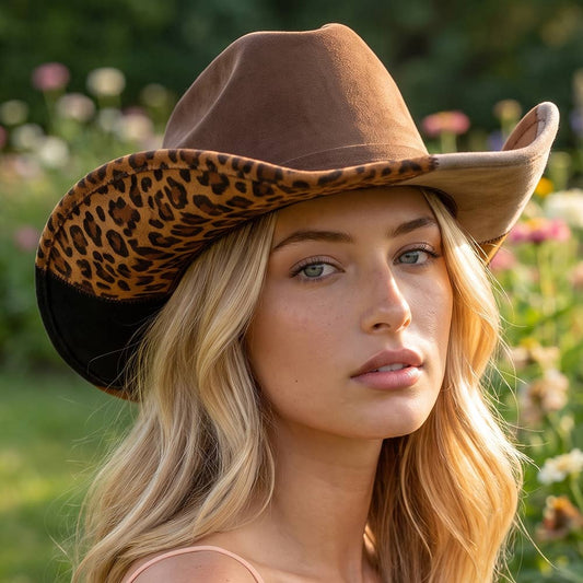 Leopard Print Colorblock Patchwork Cowboy Hat
