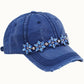 Bejeweled Bling Glitz Distressed Cap, Adjustable: Burnt Orange