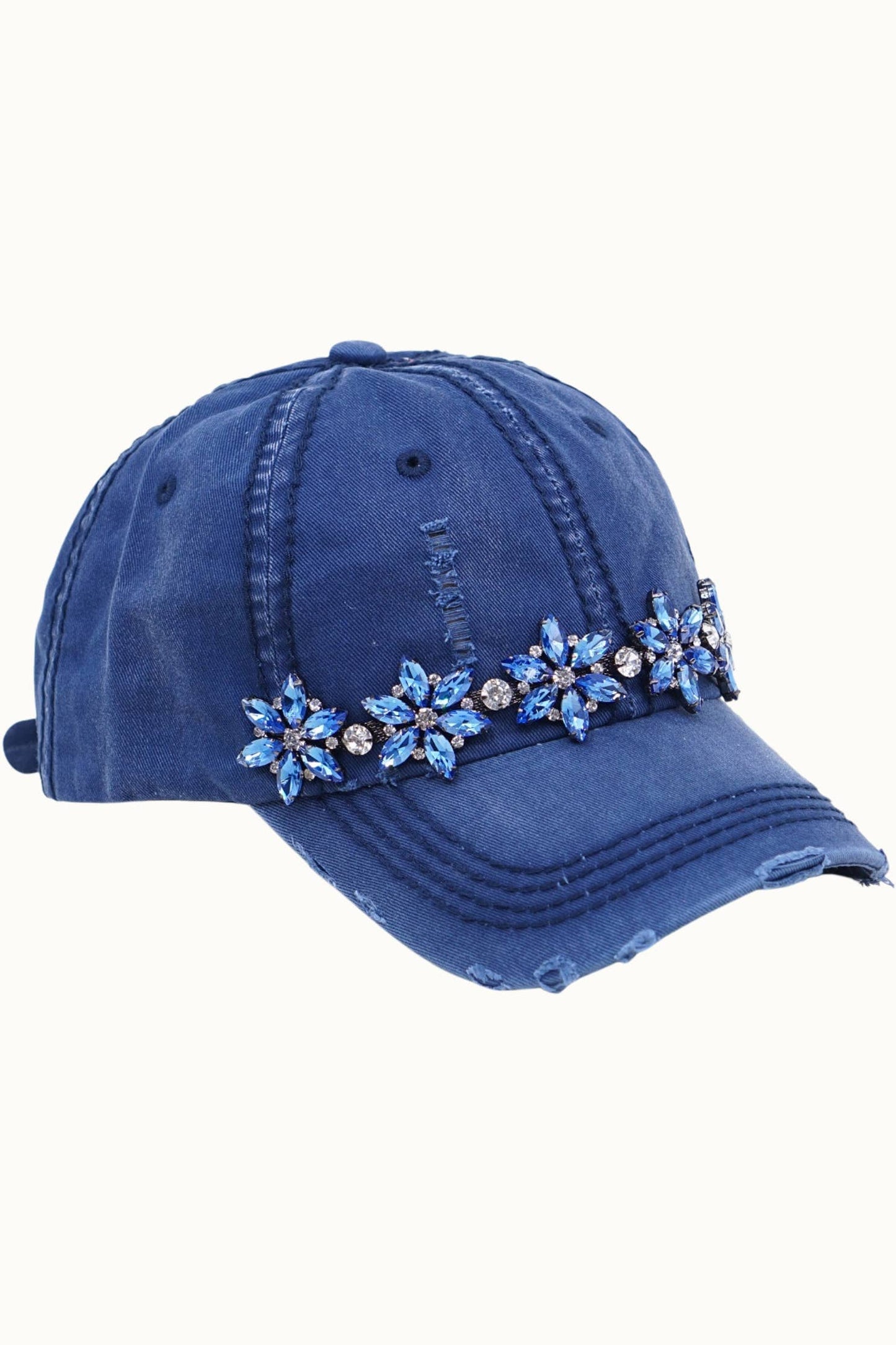 Bejeweled Bling Glitz Distressed Cap, Adjustable: Burnt Orange