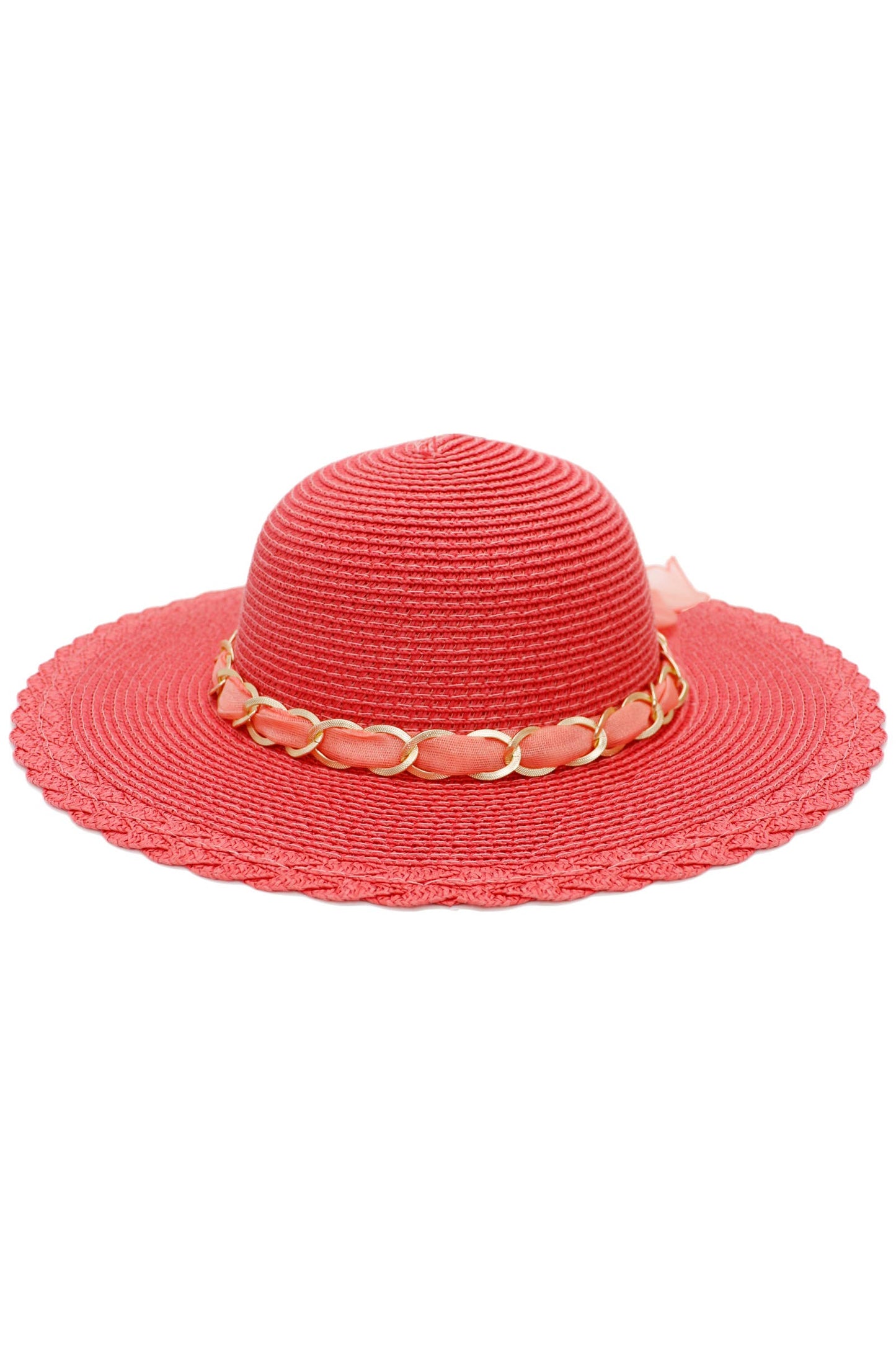 Kids Scallop Hem Paper Straw Floppy Sun Hat