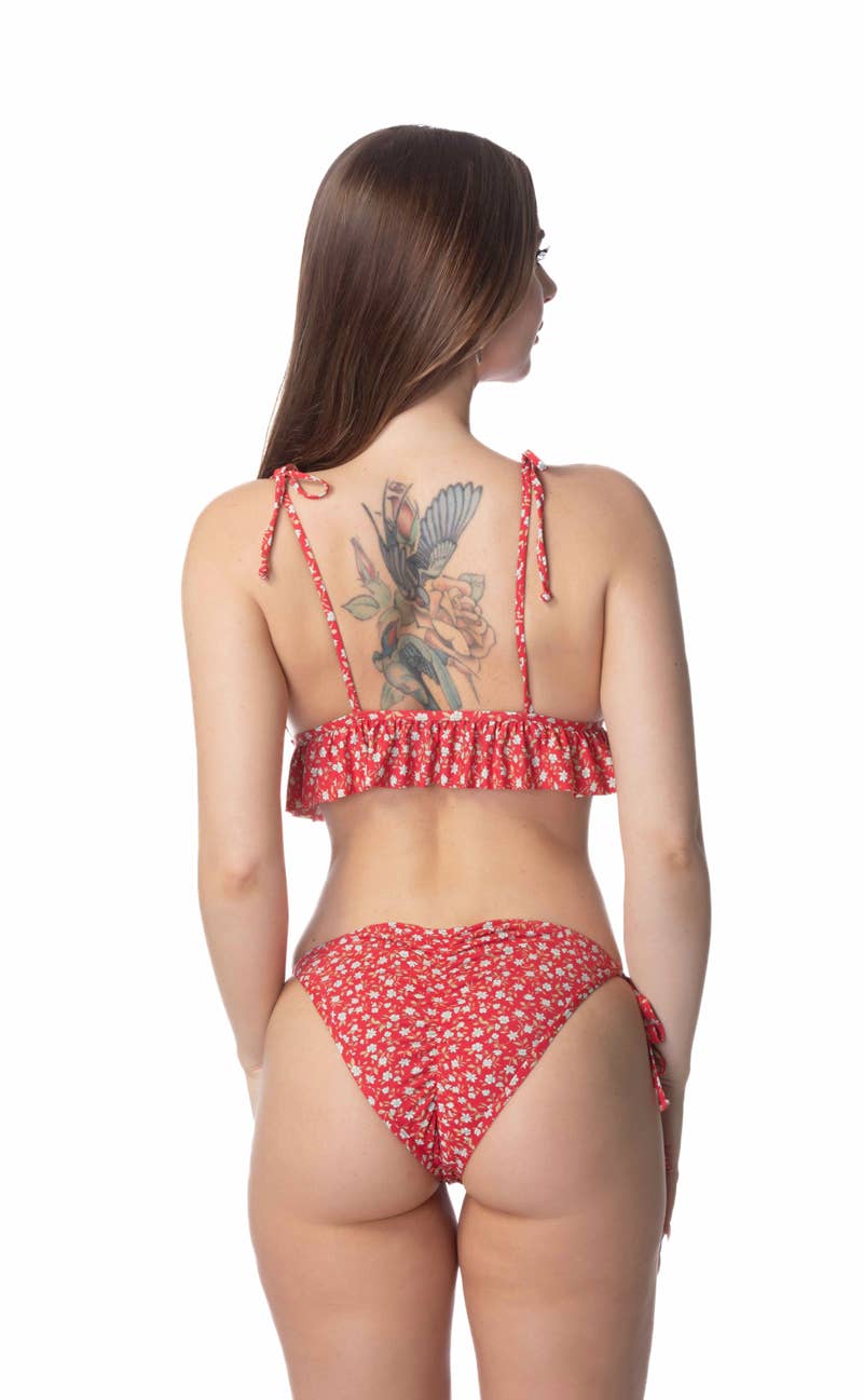 724522-FLORAL RUFFLED TRIM BIKINI SET