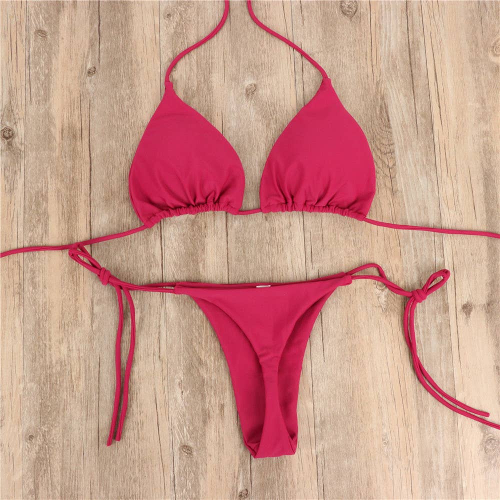 2-Piece Solid Color thong Bikini Swimsuit