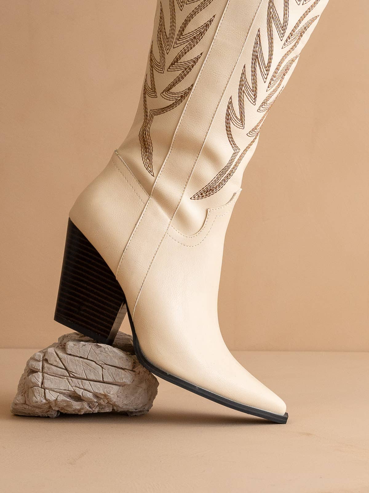 The Bronco Off White | Knee High Cowboy Western Boot: Off White