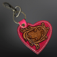 Tooled Leather Pink Heart Western Keychain