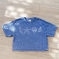 SEASHELLS ROW Cropped Mineral Washed Graphic Top: DENIM BLUE / L