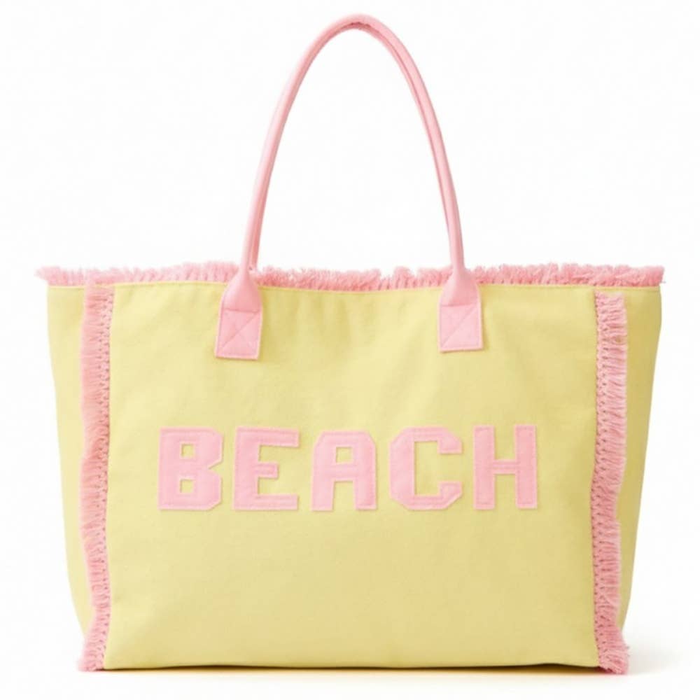 Beach Print Fringe Tote Bag: YE