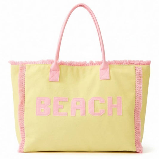 Beach Print Fringe Tote Bag: YE