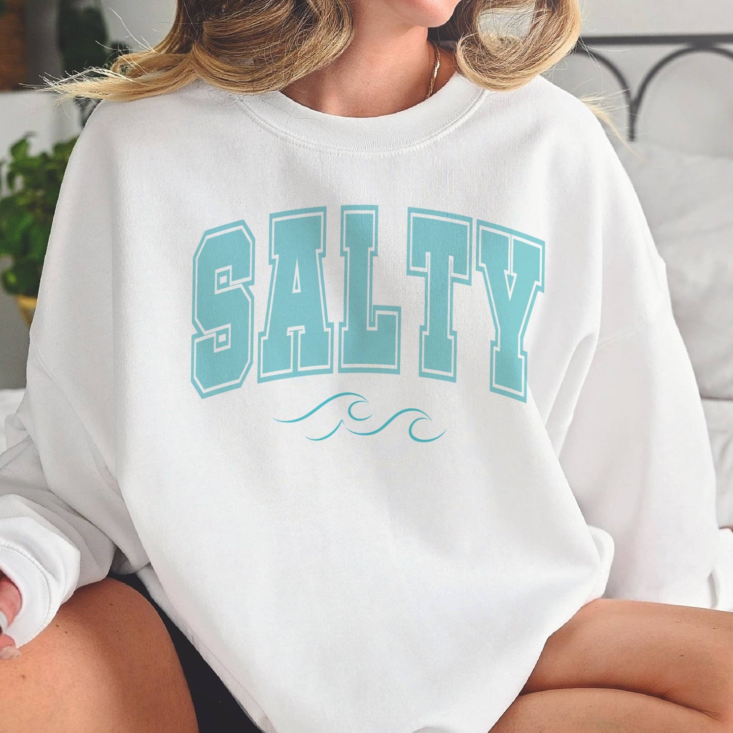 Salty Summer Beach Retro Salty Blue Wave Graphic Sweatshirt