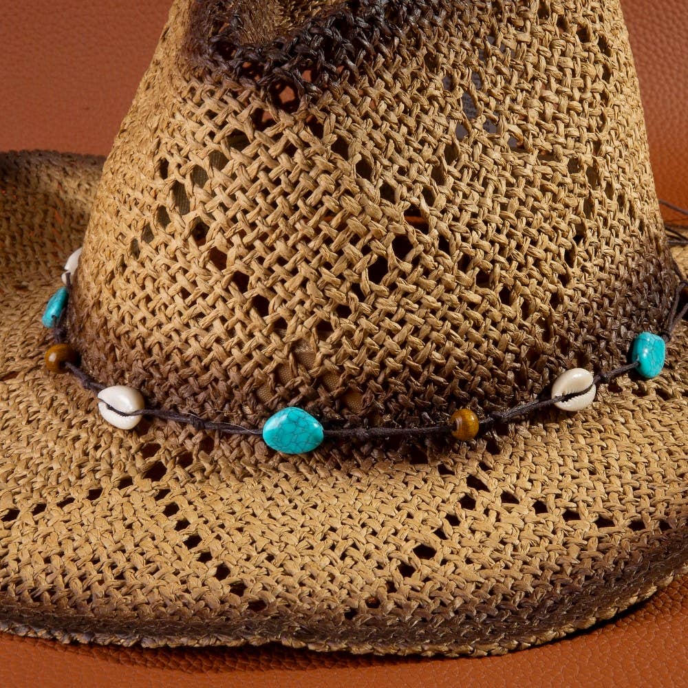 Cowrie Shell Straw Cowboy Hat