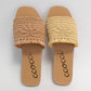 SANDY PALM TREE EMBROIDERY DESIGN RAFFIA SANDAL: CAMEL / A12