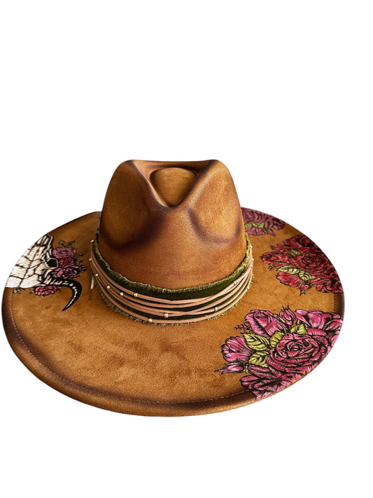 Western Hat Hand painted Bull Skull & Florals