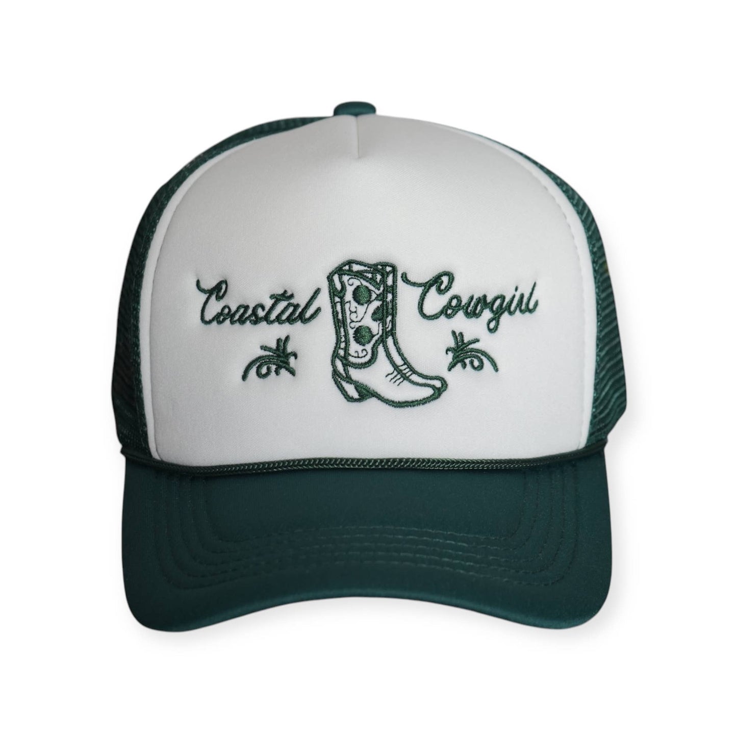 Coastal Cowgirl Trucker Hat: Forest Green/Hot Pink / Unstructured Trucker Hat