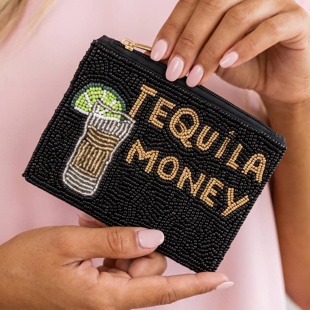 Tequila Money Seed Bead Coin Purse: BLACK