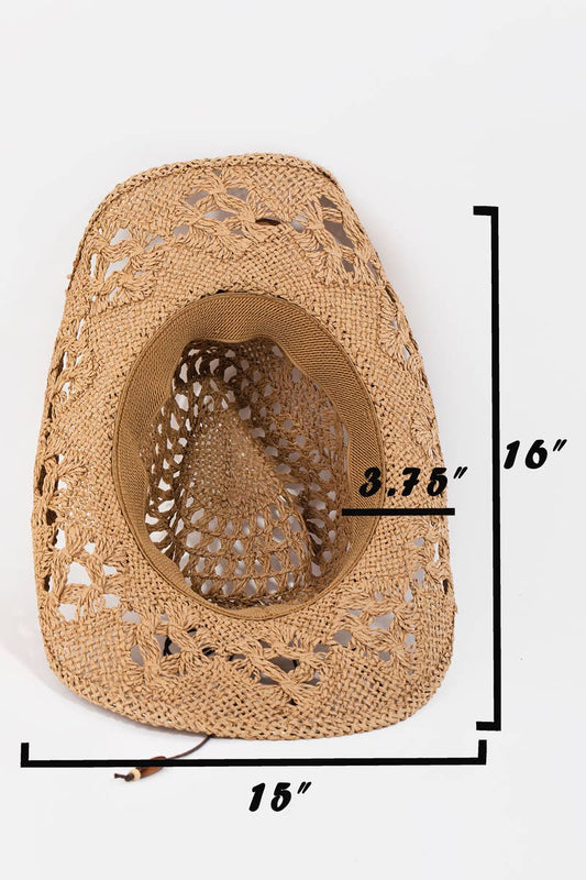 Straw Braided Beaded Strap Cowboy Hat: IV