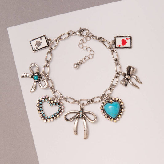 Multi-Charm with Heart and Bows Bracelet