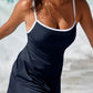 Color Block Edge Ribbed Pocketed Lined Swim Dress