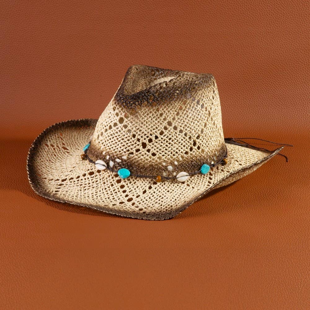 Cowrie Shell Straw Cowboy Hat