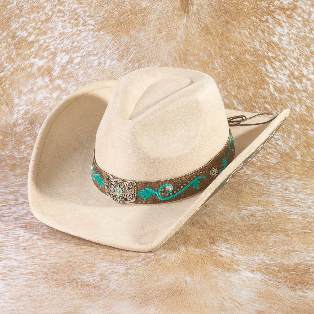 Concho Embroidered Strap Western Cowboy Hat: DBR