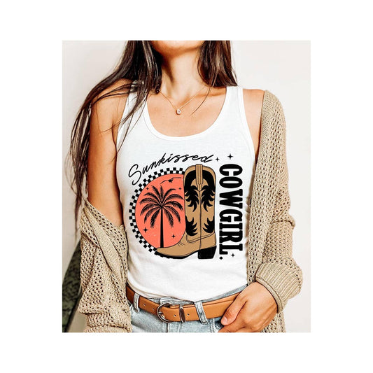 Sunkissed Cowgirl Graphic Racerback Tank Top