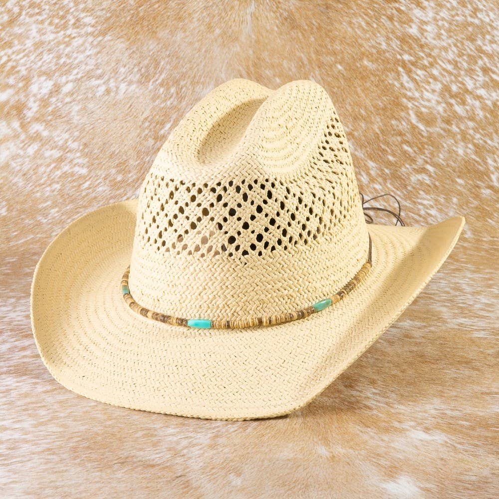 Beaded Straw Cowboy Hat