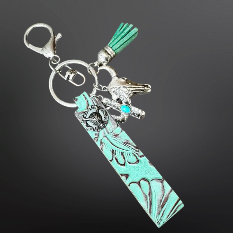Embossed Leather Western Keychain with Charms