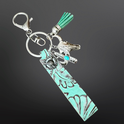 Embossed Leather Western Keychain with Charms