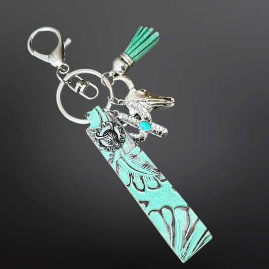 Embossed Leather Western Keychain with Charms
