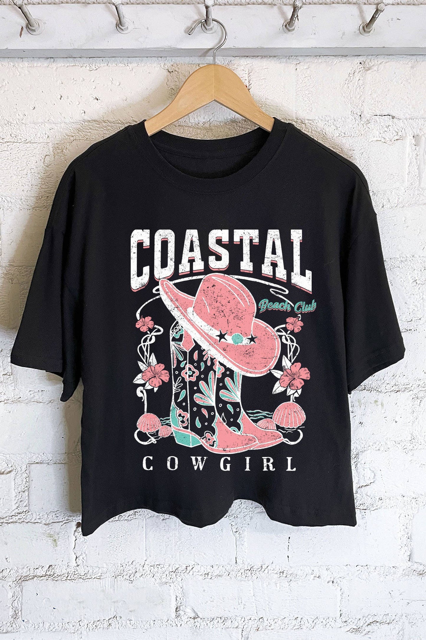 COASTAL COWGIRL BOOTS GRAPHIC LONG CROP TOP