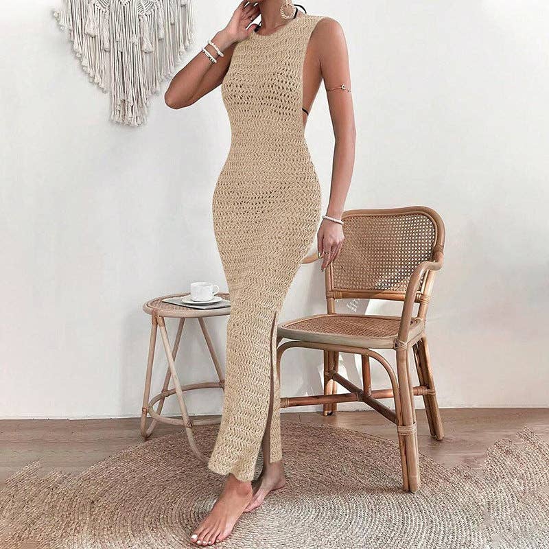 Solid Color Hollow Out Sexy Split Swim Cover Up DPSW1213